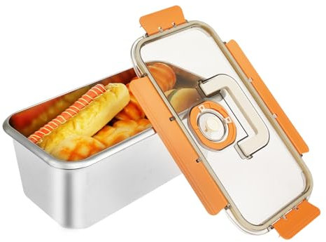 Gatphy Bread Bin Airtight Bread Bins for Kitchen, 304 Stainless Steel Airtight Bread Storage Container with Air Valve and Handle, Time Recording Bread Box with Lid Portable Bread Loaf Keeper(Orange)
