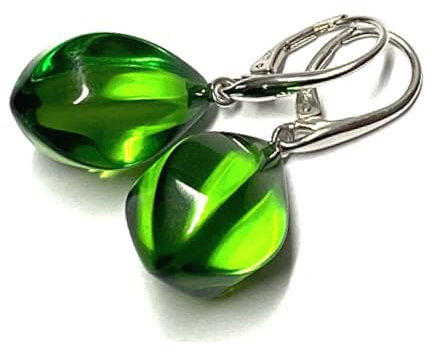 Ohrring 925 Silber rhodiniert Bernstein grün (karibischer Bernstein) Tropfen geschliffen Ohrhänger Ohrbrisur