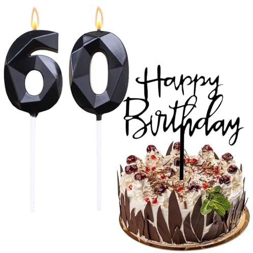 Bolosa Happy Birthday Steckkarte und Zahlen Kerzen für 60. Geburtstag (Schwarz)