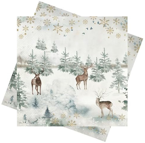 40 Stück Servietten Weihnachten(3-Lagig),Weihnachtsservietten Winter 33 x 33cm Papierservietten Hirsch Servietten - Weihnachten Tischdeko