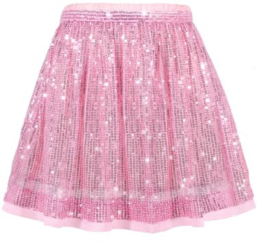 SPFASZEIV Jupe Paillettes Filles Enfants Sequin Scintillante Jupe avec Taille élastique Jupes Patineuse Tenue de Fête Carnaval Rose 5-6 Ans