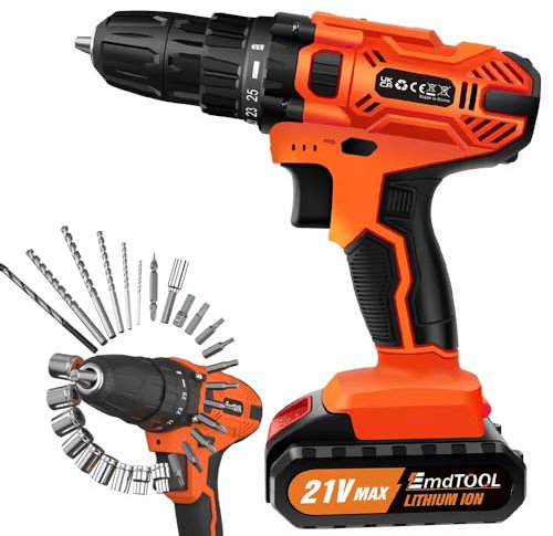 21-Volt-Bohrschrauber mit 2 Geschwindigkeiten, elektrischer Akku-Bohrschrauber und Schraubendreher-Bits, Set mit 2 Li-Ionen-Akkus