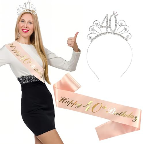 40. Geburtstag Krone Schärpe, 40. Geburtstag Krone Schärpe Krone, Geburtstag Tiara Gold Geburtstag Schärpe Haarnadel, für 40 Geburtstag Deko Geschenk Frauen Party Accessoires