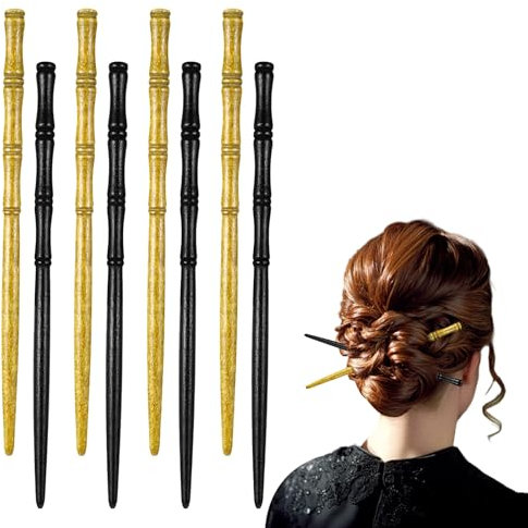 Xinjoduz Lot de 8 baguettes à cheveux rétro en bois chinois - Noir - Fabriquées à la main - En bambou - Fabriquées à la main - Vintage