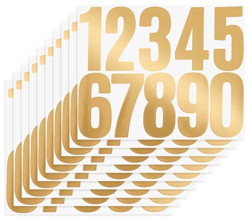ZEYIYER Zahlen Aufkleber Gold 10 Blatt - 8 cm Wasserdichte Selbstklebende Nummern 0-9 - Reflektierende Vinyl Aufkleber für Postkasten, Residenz