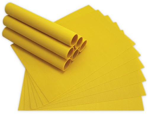 Moderne Tischsets in Gelb im 12er Set - Abwaschbare Platzsets als rechteckige Tischuntersetzer - Gewebtes Platzdeckchen als Tischunterlage für Esstisch Wohnzimmer Tisch-Deko