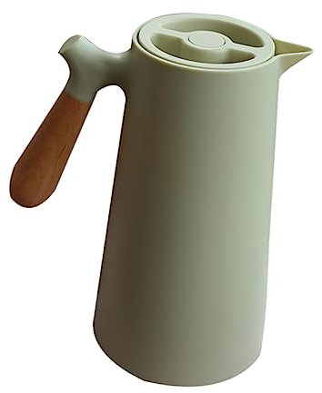 OFFSCH 1-liter Thermoskanne aus Edelstahl mit Holzgriff Vakuumisolierte Warmhalteflasche für Haushalt Büro und Reisen Bpa Frei und Geruchsneutral Nordic Design
