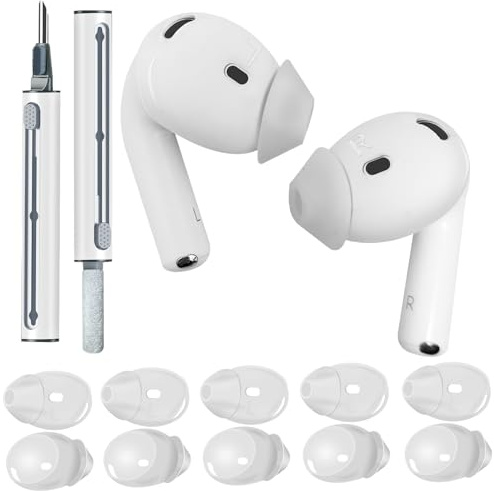 YieJoya 5 Paar Silikon-Ohrstöpsel für AirPods 4, rutschfeste Ohrstöpsel mit Reinigungsstift für AirPods 4 (transparent)