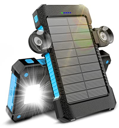 Batterie Externe Solaire 26 800 mAh avec Support à Ventouse, Chargeur Solaire 3 Ports pour Une Charge Rapide de 15 W, avec Lampe Torche/SOS/Stroboscope, Batterie Externe étanche pour Téléphone