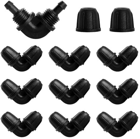 VooGenzek 10 Pezzi 4/7 mm Raccordi per Irrigazione, Adattatore a Gomito per Irrigazione a Goccia, Connettori per Irrigazione, Drip Tubing Connettori Spinati, per Prato, Giardin