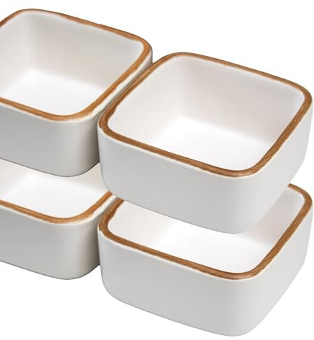 Stoneware Square Ramekins Set Of 4 Off White Matt 100ml Oven Condiment Cup Pots 7x4x7cm