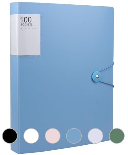 A4 Sichtbuch mit Klarsichthüllen, 100 Taschen Mappe mit Klarsichthüllen A4, Ordner mit Folien Projektordner für Einzelpersonen, Schule & Büros (Blau)