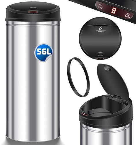 KESSER Sensor Mülleimer ✓ Automatik ✓ Abfalleimer ✓ Abfall | Edelstahl | Farbe: Silber | Größe: 56 L