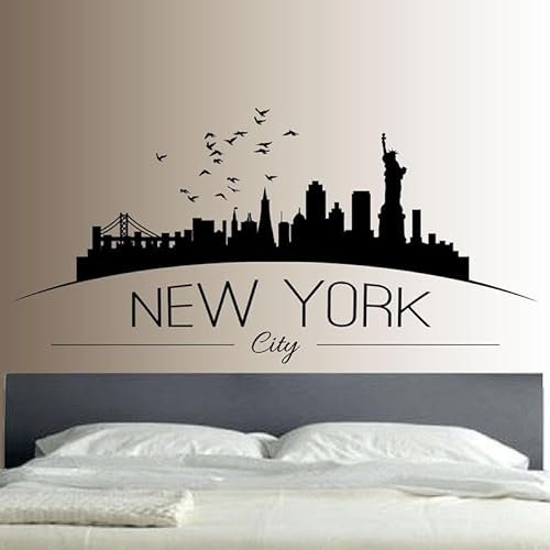 Adesivo da parete con skyline di New York, per camera da letto e salotto, rimovibile, motivo città moderna, 83 x 42 cm