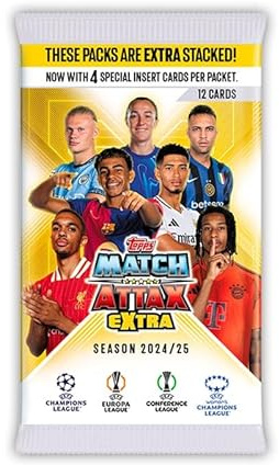 Topps - TCG Kartenspiel UEFA Club Wettbewerbe 2025 Match Attax Extra - Umschläge mit 12 Karten