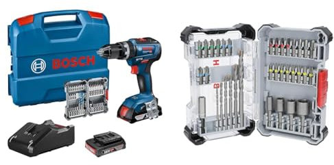 Bosch Professional 18V System Akku Schlagbohrschrauber GSB 18V-55 (inkl. 2x 2.0Ah Akku, Ladegerät, 35tlg. Impact Zubehör Set) + 35x Extra Hard Schrauberbit‑ und CYL-3 Bohrer-Set (197 x 110,5 mm)