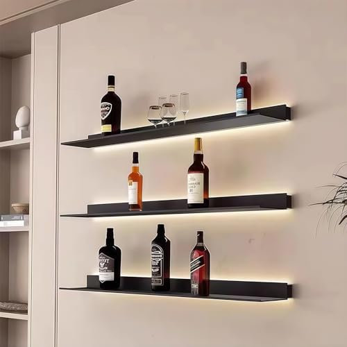 LED-beleuchtetes Wandregal, schwebender Vitrine aus Aluminium mit eingebauten Lichtern für Eingangsbereich, Bar, Arbeitsplatte, Badezimmer (schwarz, 60 x 20 x 6 cm)