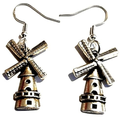 Royal Swan Antique Silver Windmill Earrings on Sterling Silver Hooks, in a Velvet Gift Bag. Holland Jewelry