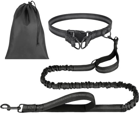OFFCUP Multifunktionellt koppel, handsfree, hundkoppel handsfree med reflekterande söm och förvaringsväska (svart)