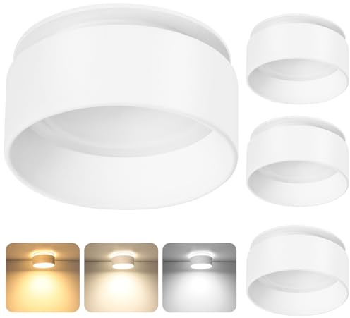 KYOTECH 4 Stück LED Einbau Deckenspots Dimmbar 68mm 4.9W 500LM, Deckenlampe Indirektes Licht 3000K/4000K/6500K Einbaustrahler 230V inkl. LED Modul für Wohnzimmer Küche Badezimmer, Weiß