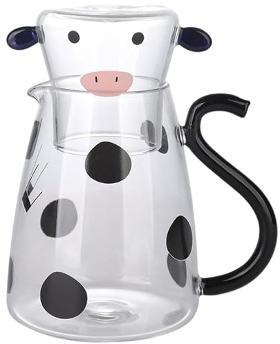 Cow Carafe and Glass Set 550ml Cute Bedside Water Jug for Tea Milk Coffee