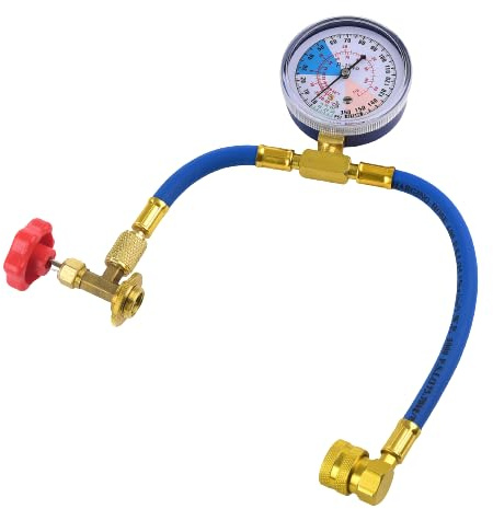 Ctopkatuo Kit de Manguera para Carga y Recarga de Gas Aire Acondicionado Coche, para Gas Refrigerante R134a, con Manómetros de Aire Acondicionado y Abrelatas