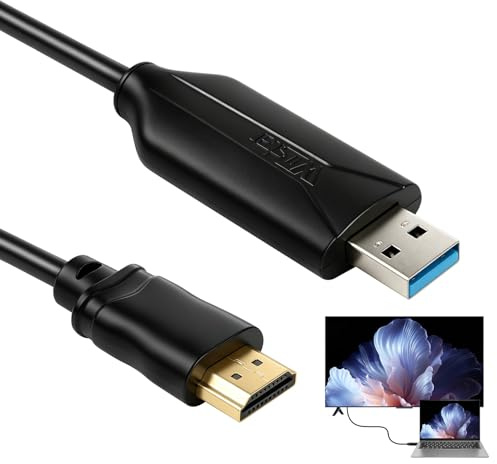 Câble Adaptateur USB 3.0 vers HDMI 1.5M Convertisseur Vidéo 1080P pour TV | USB 3.0/2.0 vers HDMI Convertisseur pour PC Ordinateur Portable Moniteur Projecteur Compatible avec Windows Pilote Requis