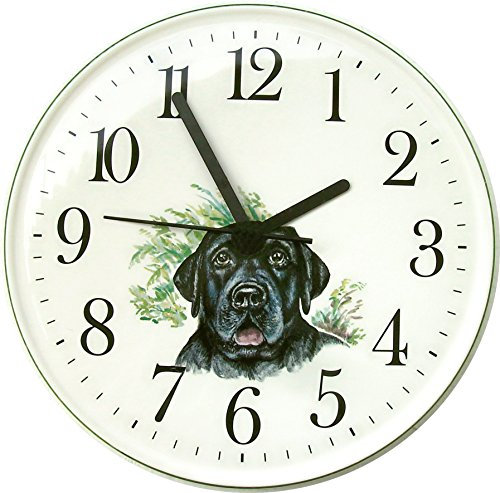 EVIT Artline 070420 Keramik Wanduhr Hund Black Labrador Grünrand handgemalt Quarzuhr