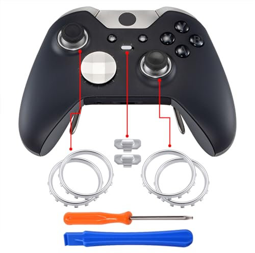 eXtremeRate Anneaux avec Switch Bouton de Remplacement pour Xbox One Elite Series 1/2, Anneaux de Remplacement pour Xbox One Elite 1/2 Manette, 2 Paires Chromé Argenté