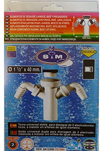 S&M 751394 Toma desagüe doble para electrodomésticos Ø1 ½” x 40 mm