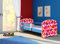 CLAMARO 'Fantasia Blau' 180 x 80 Kinderbett Set inkl. Matratze und Lattenrost, mit verstellbarem Rausfallschutz und Kantenschutzleisten, Design: 24 Herzen