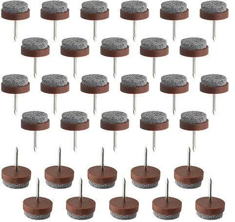 TOVOT 32PCS 3/4 Nail-On Furniture Felt Pads 20MM Chair Leg Protectors Felt Pads for Hardwood Floors (Gray and Brown)