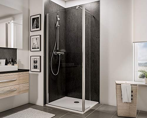 Schulte paroi de douche fixe à l’italienne 100 x 190 cm avec déflecteur 30 cm pivotant 180°, barre 122 cm incluse, profilé aspect chromé, montage gauche droite, verre de sécurité 5 mm transparent