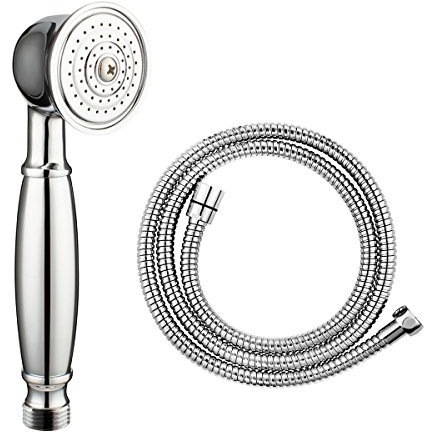 Retro Duschkopf Handbrause Set mit Brauseschlauch Silber aus Messing