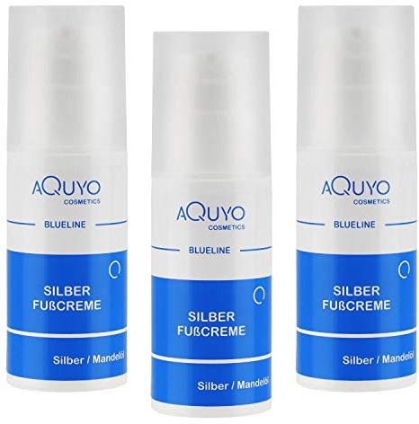 Blueline Silber Fusscreme für trockene, empfindliche und rissige Füße (3x 100ml) | Fußcreme mit Microsilber bei Juckreiz & Hornhaut | Fußpflege Creme zur Behandlung von Fußgeruch & Schweißfüße
