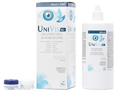 Univis Bio Soluzione Unica per Lenti a Contatto. Con Acido Ialuronico ed Aloe Vera - 360ml + Portalenti incluso
