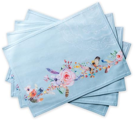 Maison d' Hermine Placemats Set of 4 100% Cotton Washable Reusable Table Mats for Home Kitchen Dining Party Wedding Restaurant Spring Summer (Ibiza - Blue, 33 cm x 48 cm)