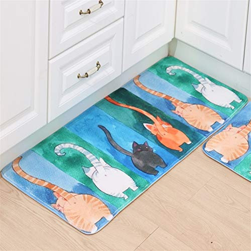 Ommda Küchen Teppiche Läufer Buntes Muster Antiskid Waschbar Saugfähige Weich Flanell für Flur Schlafzimmer Küchenläufer Ecke Home Dekorativ Katzen d 50x120cm
