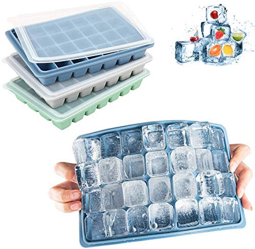 LessMo Bac à glaçons, 3 PCS pour glaçons en Silicone avec couvercles Anti-éclaboussures,Flexibles, Faciles à Extraire des Glaçons, Convient pour les Cocktails, le Whisky (Coloré)