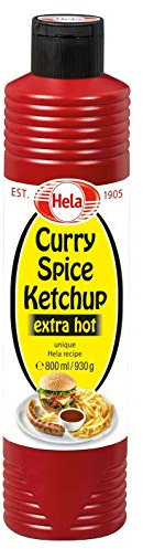 Hela - Salsa barbacoa alemana de 800 ml, salsa de curry salsa de tomate, mostaza, currywurst y ajo vegano (3 x salsa de tomate de curry (extra caliente), 3 x salsa de tomate picante para barbacoa)