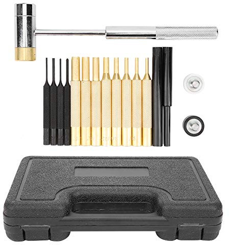 Nikou Punch Set, 17 Teiliges Spannstift Durchschlag Set Splintreibersatz Punch Fixed Pin Doppelkopf Hammer Messing Edelstahl Wartungswerkzeug