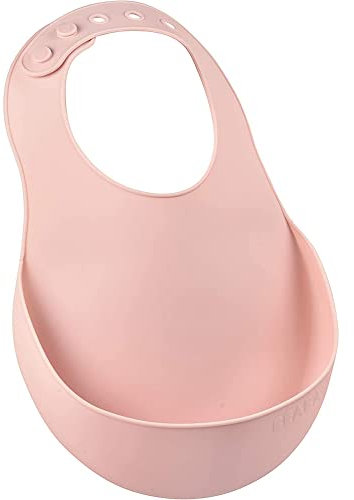 BÉABA Babero de Silicona para Bebé, Impermeable, Ajustable: varias muescas, Flexible y Ligero, Ultrasuave, Fácil de limpiar, Fondo ancho para capturar los alimentos, Rosa