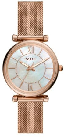 Fossil Damenuhr Carlie 3-Zeiger-Werk Edelstahl roségoldfarben, ES5058SET