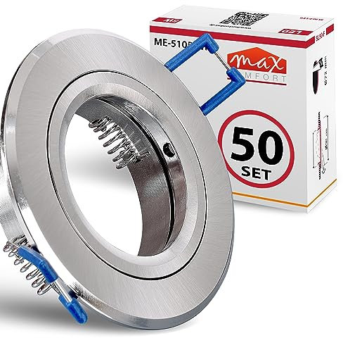 max K O M F O R T 50er SET Einbaustrahler SET Edelstahl-Optik mit GU10 Fassung RUND Klickverschluß Einbauleuchte Einbauspot LED/Halogen Rahmen Rostfrei Deckenspot Strahler Spot 5105
