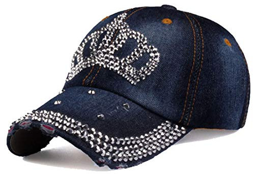 Cheerlife Damen Jeans Baseball Cap Verstellbar Baseballmütze mit Strass Kappe Glitzer Sonnenhut Hip Hop Hut für Outdoor Sport Reisen (Blau)