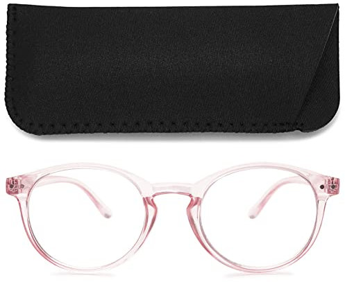 MAGIMODAC Damen Computer Lesebrille Blaulichfilter Leicht Rund Oval Lesebrillen Computerbrille mit Sehstärke Lesehilfe Sehhilfe(Transparent Rosa, 2.50)