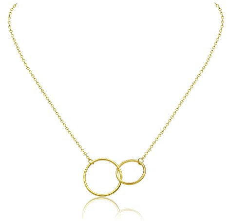 AFSTALR Gold Kette mit 2 Ringen Neinander Verschlungene für Damen Ringe Kette Zwei Kreise Halskette für Frauen