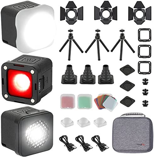 SMALLRIG RM01 Kit Luce Video LED (3 pz), Kit Luce Fotocamera Portatile Mini Cubo con 8 Filtri Colore, Luce Dimmerabile Fill Fotografia 5600K CRI95 per Smartphone, Action e Fotocamera DSLR - 3469