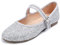 Feversole Women's Soft Breathable Mary Jane Memory Foam Cushioned Comfort Round Toe Metal Buckle Flats Walking Shoes Ice Silver Glitter Size UK 6