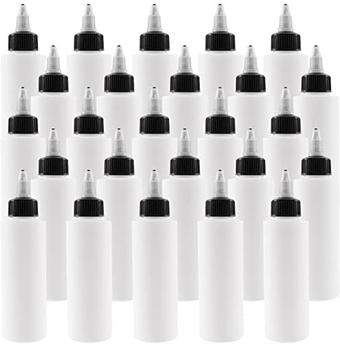 HEIHAK 20 Pack 200ml Plastic Squeeze Sauce Bottles, Empty Dispensing Bottles with Twist Top Cap, Twist Top Applicator Bottles, Nozzle Applicator Bottle for Crafts, Kitchen, Household